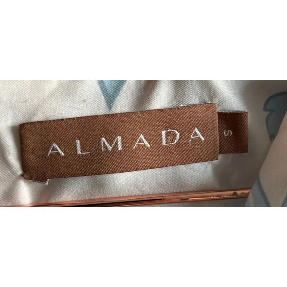 Almada Womens Puff Sleeve Side Cutouts Floral Maxi Dress Blue White Sz Small - Picture 4 of 13